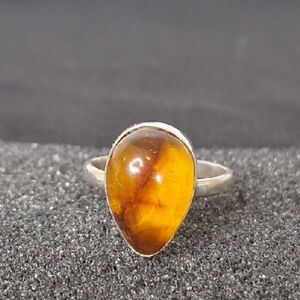 Amber Teardrop Ring in Silver Setting